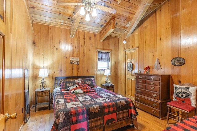 64 Trails End Ln, Doniphan, MO 63935 - bedroom featuring wooden ceiling, light wood-type flooring, and wooden walls