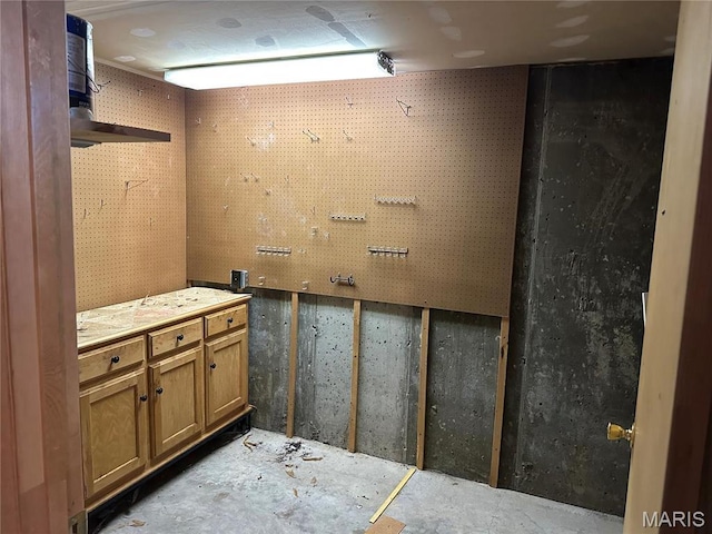 basement with a workshop area