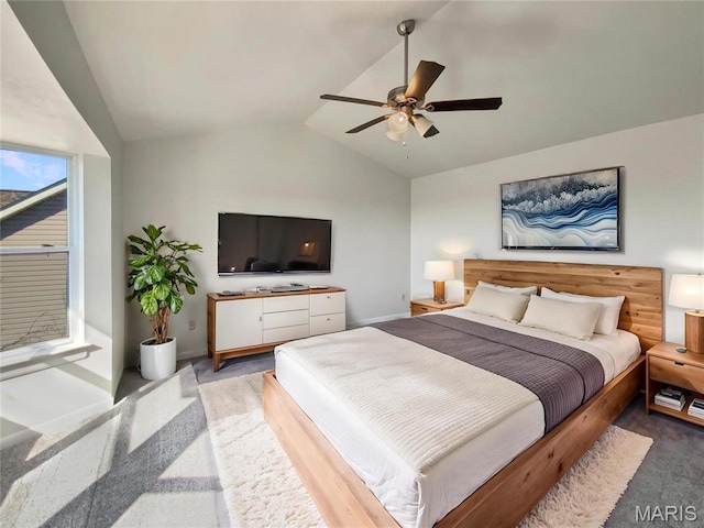 878 Legends View Dr, Eureka, MO 63025 - bedroom featuring light colored carpet, vaulted ceiling, baseboards, and ceiling fan