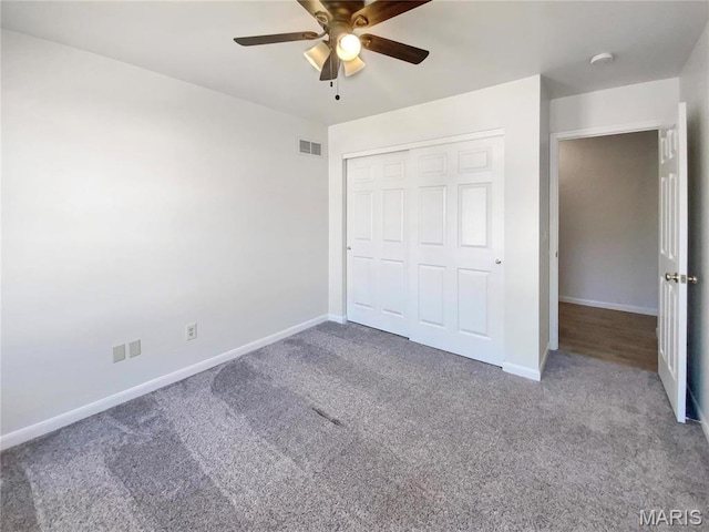 878 Legends View Dr, Eureka, MO 63025 - unfurnished bedroom featuring carpet floors, baseboards, a closet, and a ceiling fan