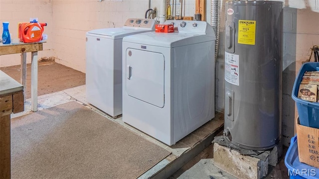 409 County Road 32b, Ironton, MO 63650 - washroom featuring water heater, separate washer and dryer, and concrete block wall