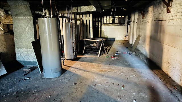 unfinished below grade area featuring water heater