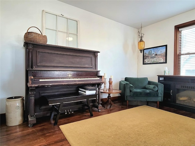 305 Williams St, Washington, MO 63090 - living area featuring dark wood finished floors and a fireplace