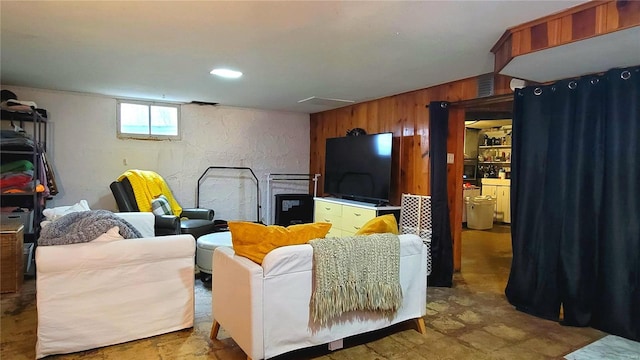 305 Williams St, Washington, MO 63090 - living room featuring wooden walls