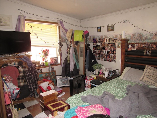 bedroom with crown molding