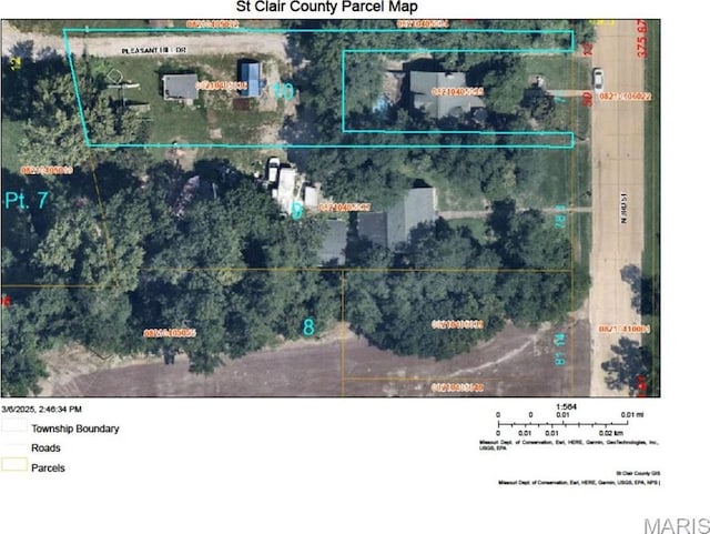 aerial view of property's location featuring property parcel outlined
