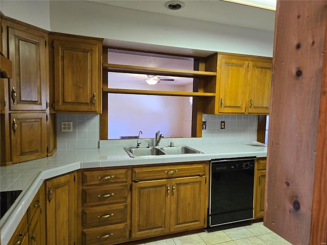 400 Smith Rd, Lebanon, MO 65536 - kitchen with dishwasher, a sink, decorative backsplash, and brown cabinetry