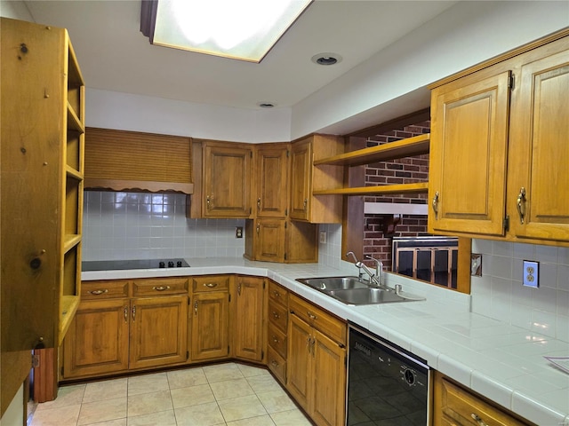 400 Smith Rd, Lebanon, MO 65536 - kitchen featuring open shelves, black appliances, a sink, and tasteful backsplash