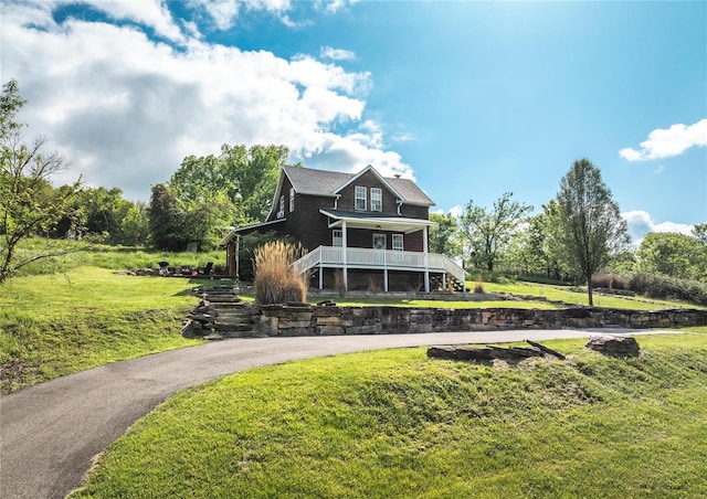 19530 County Road 3620, St James, MO 65559 - view of front of property with a porch, stairway, driveway, and a front yard