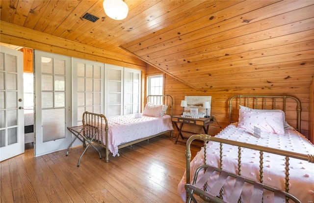 19530 County Road 3620, St James, MO 65559 - bedroom with hardwood / wood-style flooring, lofted ceiling, wooden ceiling, and wood walls