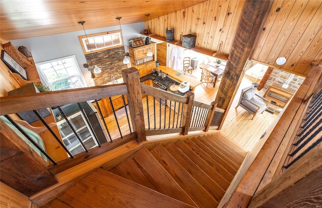 19530 County Road 3620, St James, MO 65559 - stairs with wooden walls and lofted ceiling