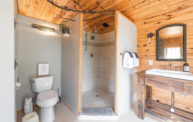 19530 County Road 3620, St James, MO 65559 - full bathroom featuring wooden ceiling, a shower stall, toilet, tile patterned floors, and vanity