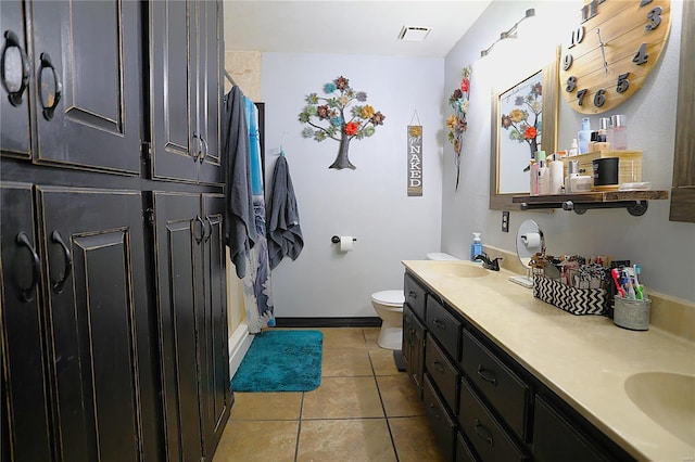 1988 Ripley Route Cc, Doniphan, MO 63935 - bathroom featuring toilet, double vanity, tile patterned flooring, and a shower with curtain
