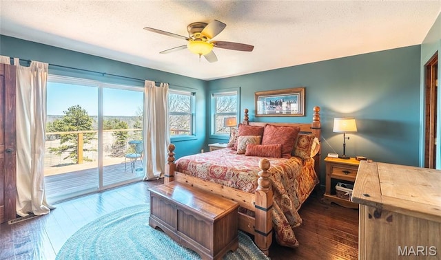 5819 Highway Vv Hwy, Vv, MO 65542 - bedroom featuring access to outside, hardwood / wood-style flooring, ceiling fan, and a textured ceiling