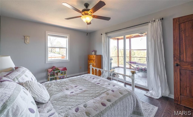 5819 Highway Vv Hwy, Vv, MO 65542 - bedroom with access to outside, baseboards, wood finished floors, and a ceiling fan