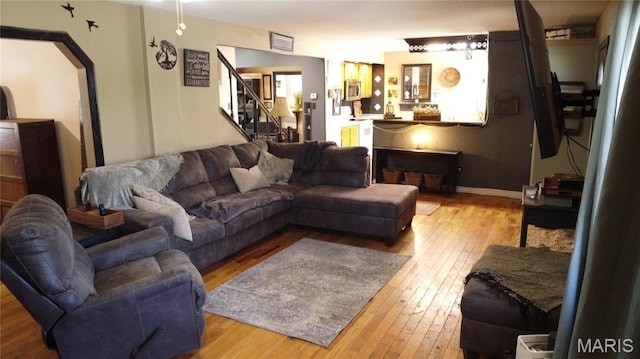 338 Mont Pellier St, Bonne Terre, MO 63628 - living room with wood-type flooring and stairs