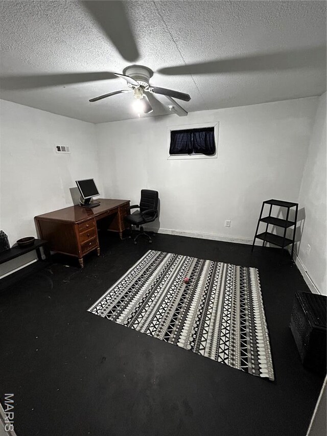 338 Mont Pellier St, Bonne Terre, MO 63628 - office with ceiling fan, a textured ceiling, and baseboards