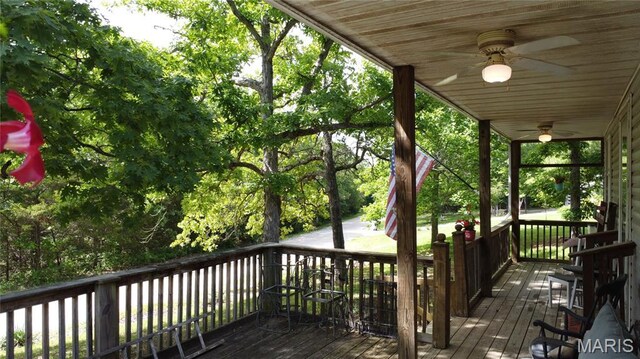 338 Mont Pellier St, Bonne Terre, MO 63628 - wooden terrace featuring a ceiling fan