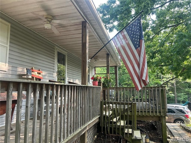 338 Mont Pellier St, Bonne Terre, MO 63628 - porch with ceiling fan and stairway