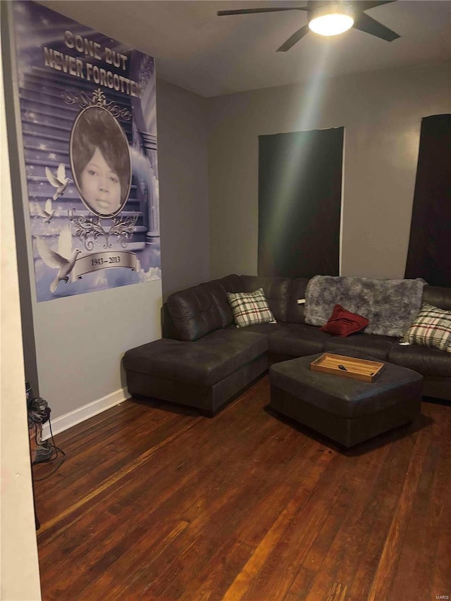 2803 Semple Ave, Saint Louis, MO 63120 - living area with wood finished floors, ceiling fan, and baseboards