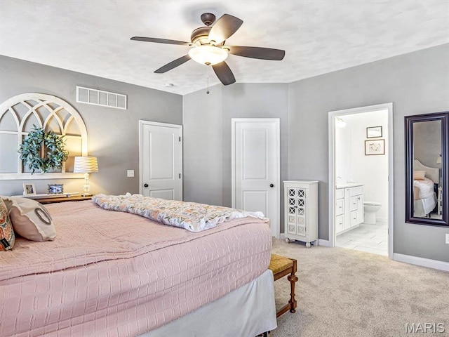 103 Evergreen Ct, Waterloo, IL 62298 - carpeted bedroom with baseboards, a ceiling fan, and connected bathroom