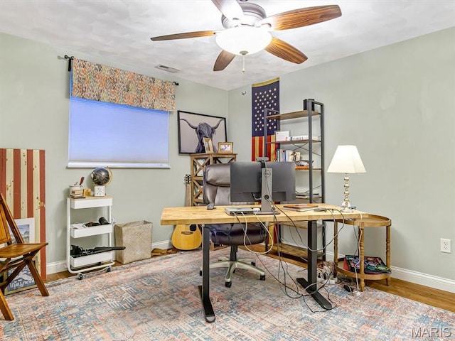 103 Evergreen Ct, Waterloo, IL 62298 - office space with baseboards, ceiling fan, and wood finished floors