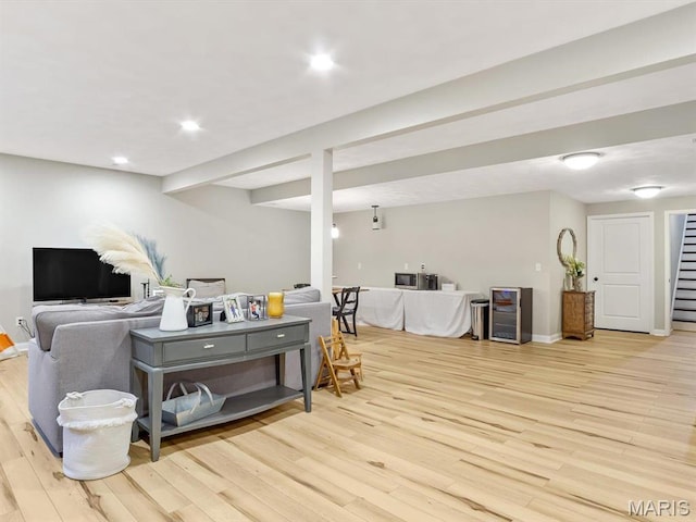 103 Evergreen Ct, Waterloo, IL 62298 - living room featuring light wood-style flooring, baseboards, recessed lighting, and stairs