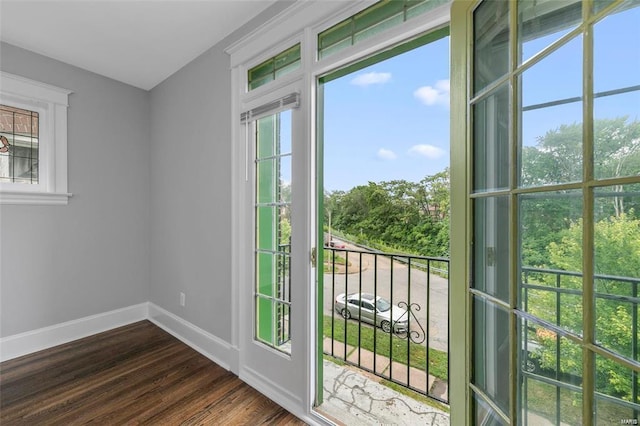 entryway featuring dark wood-style flooring, baseboards, and healthy amount of natural light
