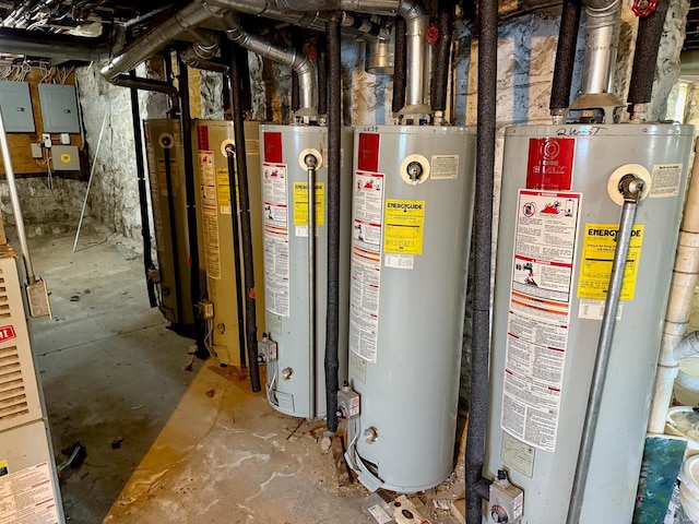 utilities featuring water heater and electric panel