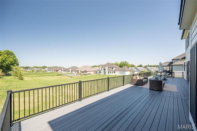 1205 Patchwork Flds, Chesterfield, MO 63005 - wooden deck with a residential view, a yard, and an outdoor hangout area