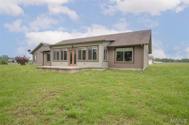 232 Confederate Ridge Rd, Doniphan, MO 63935 - back of property featuring a yard, french doors, and a shingled roof