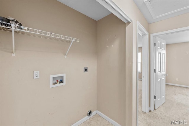 638 Homerun Dr Unit 36N, Ofallon, MO 63366 - laundry room with hookup for a washing machine, baseboards, hookup for an electric dryer, and light carpet