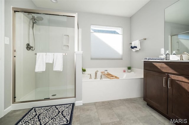 408 Sawgrass Ct, Saint Charles, MO 63301 - bathroom featuring a stall shower, a bath, and vanity