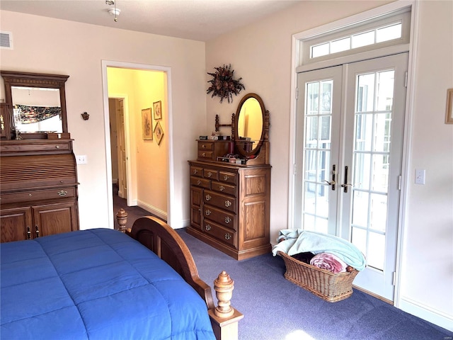 19383 Dabbs N Rd, Jerseyville, IL 62052 - carpeted bedroom with french doors, access to exterior, and baseboards