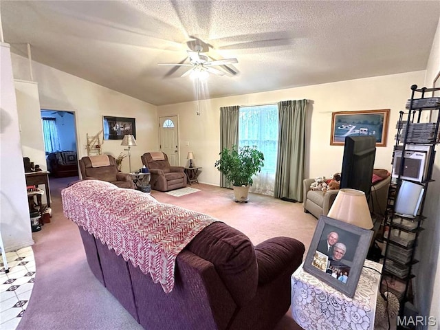 6474 State Highway H, Benton, MO 63736 - carpeted living room featuring ceiling fan and vaulted ceiling