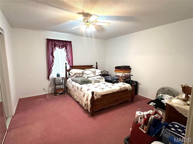 6474 State Highway H, Benton, MO 63736 - bedroom with carpet flooring, a ceiling fan, baseboards, and a textured ceiling