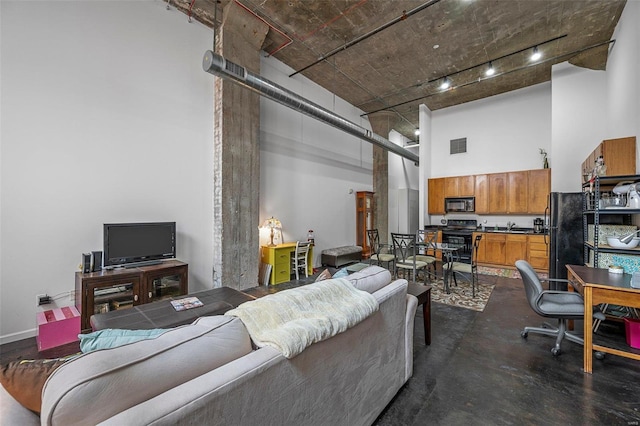1511 Locust St Unit 101, Saint Louis, MO 63103 - living room with a high ceiling and track lighting