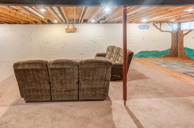 unfinished basement featuring carpet floors