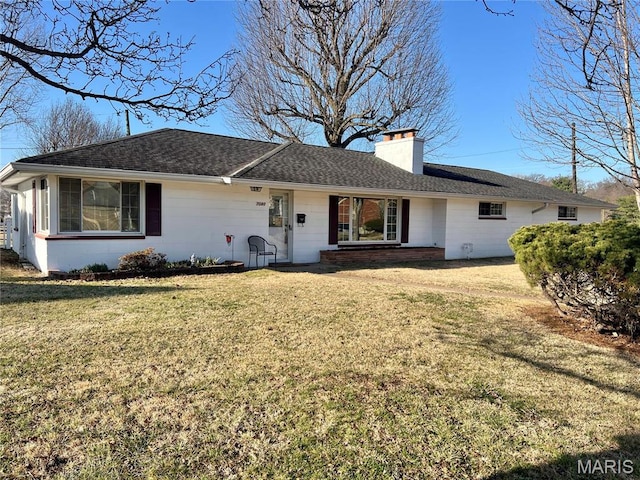 7080 Plainview Ave, Saint Louis, MO 63109 - view of front of property featuring a chimney, a front yard, and a shingled roof