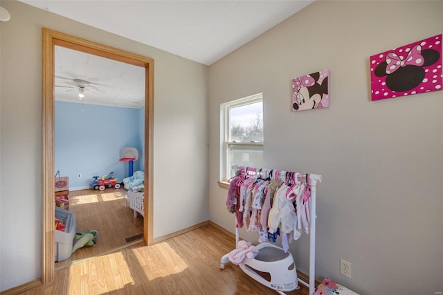 402 Virginia Ave, Potosi, MO 63664 - recreation room featuring wood finished floors, a ceiling fan, and baseboards
