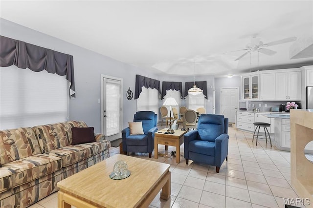 12537 Clark Manor Cir, Creve Coeur, MO 63141 - living area with light tile patterned flooring and ceiling fan