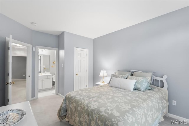 12537 Clark Manor Cir, Creve Coeur, MO 63141 - bedroom with light carpet, baseboards, and ensuite bath