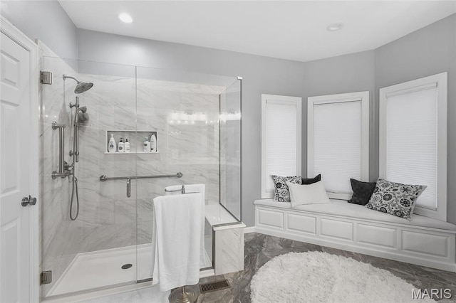 12537 Clark Manor Cir, Creve Coeur, MO 63141 - full bath with a shower stall, marble finish flooring, and recessed lighting