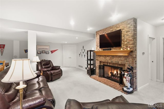 12537 Clark Manor Cir, Creve Coeur, MO 63141 - living area with a fireplace, baseboards, and recessed lighting