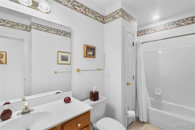 12537 Clark Manor Cir, Creve Coeur, MO 63141 - bathroom with toilet, vanity, and shower / bathtub combination with curtain