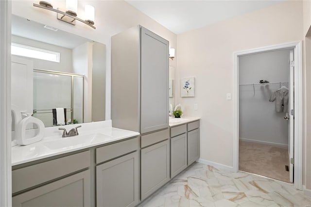 3248 River Breeze Ct, Saint Charles, MO 63301 - full bath featuring a shower stall, a spacious closet, vanity, and marble finish flooring