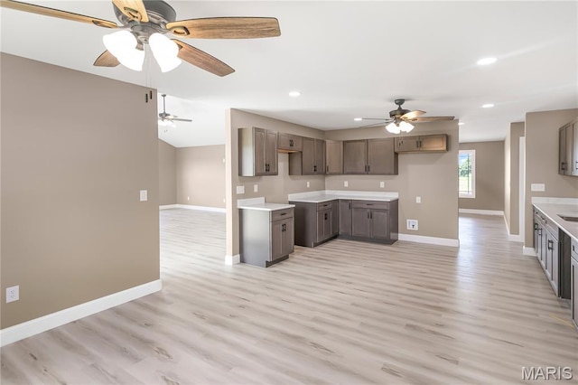 1002 Brianna Ct, Jerseyville, IL 62052 - kitchen with ceiling fan, light wood-style floors, recessed lighting, and light countertops
