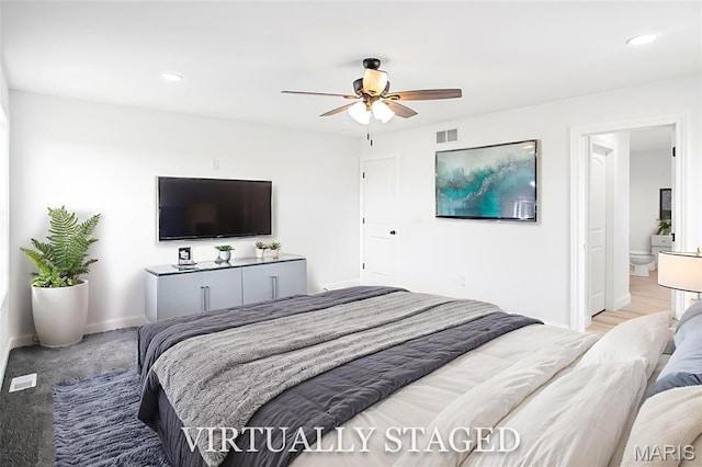 1002 Brianna Ct, Jerseyville, IL 62052 - bedroom featuring recessed lighting, connected bathroom, and ceiling fan