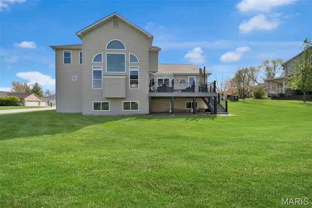 1101 Panda Ct, Wentzville, MO 63385 - rear view of property with a deck, stairs, and a yard