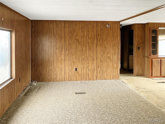307 Silvey, Fayette, MO 65248 - spare room featuring wood walls and carpet floors